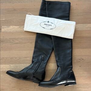 Prada Black Leather Thigh-High Riding Boots. Prada Box included